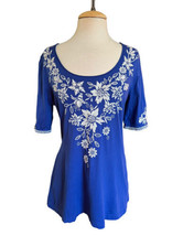 Johnny Was Art-to-Wear Blue Embroidered Floral Peasant Blouse Top Women’... - $84.15
