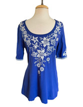 Johnny Was Art-to-Wear Blue Embroidered Floral Peasant Blouse Top Women’... - £66.17 GBP