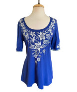 Johnny Was Art-to-Wear Blue Embroidered Floral Peasant Blouse Top Women’... - £66.17 GBP