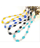 Womens 1/2&quot; Belt Oval Colored Link W/ Rinestone Metal/Chain Gold Silver 46&quot; - $114.04 MXN