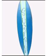 Blue Wooden Surfboard Wall Hanging With Yellow And White Stripes Home Decor - $28.63