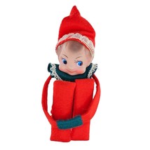 Vintage Knee Hugger Elf Pixie Rubber Face Felt Christmas Ornament Decor - £19.66 GBP