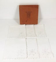 Vintage Hand Embroidered Madeira Linen Cocktail Napkins Set 6 White 11x11 in Box - £13.32 GBP