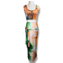 Tie Dye Beach Cover Up Two Piece Crop Top Skirt Juniors Size Medium Orange Green - £11.95 GBP