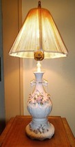 Vintage Capodimonte Style Pink Roses w Leaves Lamp + Handmade String Shade - £35.23 GBP