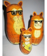 3 piece Wooden Cat Nesting Doll Set Largest One 6 1/4&quot; tall. - $9.95