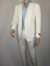 Men's ENZO Linen Spring Summer Suit Light Weight Breathable E58302-1 White image 3