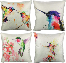 Outdoor Throw Pillow Covers 18X18 Set of 4 Spring Hummingbirds Decorative Tropic - £17.62 GBP
