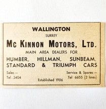 1954 McKinnon Motors Car Dealership Surrey Advertisement Automobilia E89F4 - $19.99
