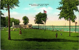 Band Shell and Yacht Basin Menominee Michigan MI UNP Unsued Linen Postcard D14 - £5.14 GBP