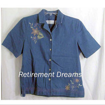 VTG ALFRED DUNNER 8P Denim Shirt Petite Beaded Dragonfly Flowers Embroid... - $18.00