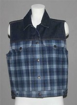 VTG Pendleton Blue Plaid Front Denim Snap-Front Pockets Quilted Lining Vest Wm M - £21.57 GBP