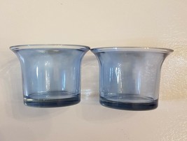 Blue Glass Votive Candle Holder Set of 2 Round with Flared Top - £11.00 GBP