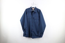 Vintage 70s Dickies Mens 15 34/35 Distressed Mechanic Work Button Shirt Blue USA - £38.25 GBP