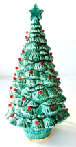 Vintage Lighted Ceramic Christmas Tree All Green with Tiny Red Bulbs 9.5&quot;  - £76.94 GBP