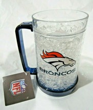 NFL Denver Broncos 2 Logos on Crystal Freezer Mug Blue Handle Duck House - £25.76 GBP