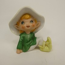 Vintage Homco 5213 Porcelain Ceramic Pixie Elf Fairy Figurine Green AEK3K - £7.15 GBP