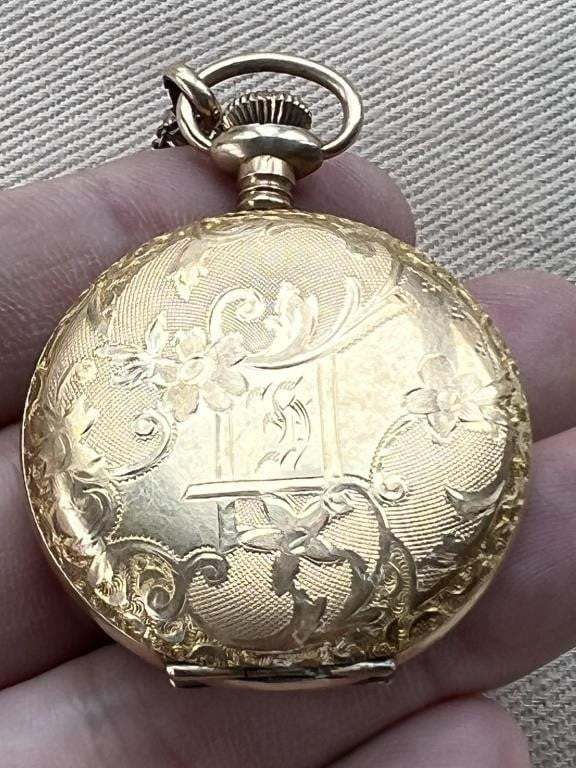 Antique Women's Waltham Gold 14 Pocket Watch with Chain - $1,000.00