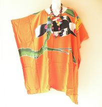 LT132 Toucan Batik Batwing 38" Midi Kaftan Dolman Women Abaya Dress Up t... - $29.90