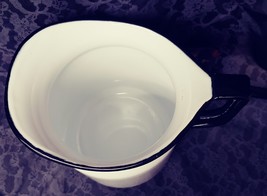 White Enamelware Pitcher with black trim 2 quart image 2