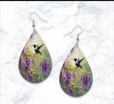 Hummingbird Double Side Acrylic Teardrop Dangle Earrings - New 2 1/4" - £10.05 GBP