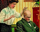 He Loves Me, Me Not Hair Pluck Comic Romance 1910s Theochrom Postcard - £8.21 GBP