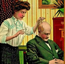 He Loves Me, Me Not Hair Pluck Comic Romance 1910s Theochrom Postcard - £8.21 GBP