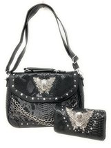 Texas West Women&#39;s Metal Skull With Wings and Chains Handbag Purse in 2 ... - £49.26 GBP