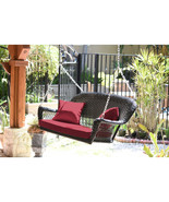 Jeco Espresso Resin Wicker Porch Swing with Red Cushion - $592.43 CAD