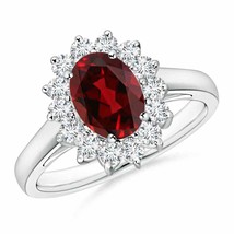 Authenticity Guarantee 
Princess Diana Inspired Garnet Ring with Diamond Halo... - £1,048.56 GBP