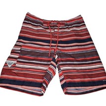 Columbia PFG 11&quot; Board Shorts Mens 36 Red Striped Omni-Shield Swim Trunks Beach - £21.35 GBP