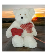 Chosun Plush White Teddy Bear Red Heart Striped Bow Stuffed Animal 14&quot; - €12,13 EUR