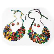 Shades of Africa Kitenge 3-Row Fabric Disc Necklace Set, Size 38”, Earrings 1&quot; - £67.13 GBP