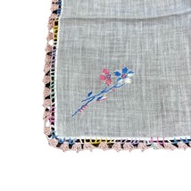 Vintage White Handkerchief Embroidered Colorful Floral Crochet Border VIctorian - £14.66 GBP