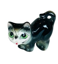 Cat Kitten Figurine vtg porcelain 1950s Japan anthropomorphic black neck... - $23.71