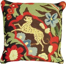 Throw Pillow Needlepoint 18x18 Gold Gray Green Black Blue Red Yellow Down - £238.30 GBP