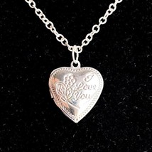 Heart Locket I Love You Pendant Silver Tone Necklace 16-18” - £7.19 GBP