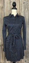 UNTUCKit Maryn Polka Dot Tie Waist Button Front Shirt Dress Size 4 Navy Blue - £23.46 GBP