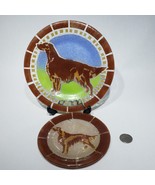 JR Silva 7.5&quot; and 5.5&quot; Irish Setter Dog Round Fused Art Glass Plates Sig... - £48.07 GBP