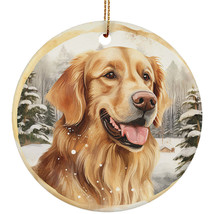 Cute Golden Retriever Dog Christmas Winter Vintage Ornament Ceramic Gift Decor - £11.83 GBP