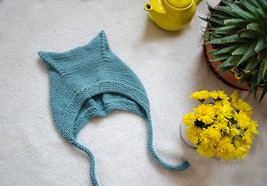 Kitty ears baby bonnet Knitted cat ears bonnet for toddler girl in merin... - $37.00+