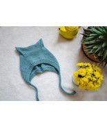 Kitty ears baby bonnet Knitted cat ears bonnet for toddler girl in merin... - $689.67 MXN+