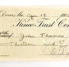 1913 Kineo Trust Company Bank Check E.A. Sampson Dover Maine Signed 4049... - $19.99