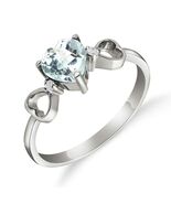 Galaxy Gold GG, 14K Solid White Gold, Natural Aquamarine and Diamond Hea... - $739.22