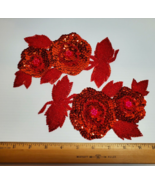 2 PC Lot Bright Red Sequins Beaded Flowers Appliqué New Old Stock NOS Ap... - $11.88