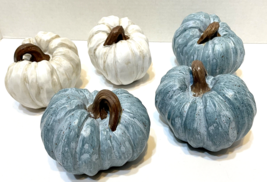 Pumpkins Wood Lightweight Fall Decorations Painted White and Blue Lot of 5 - £24.26 GBP