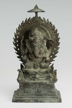 Antigüedad Javanés Estilo Bronce Sentado Indonesio Ganesha Estatua - 23cm/22.9cm - £488.51 GBP