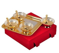 Handmade Gold Plated Bowl Made of Brass Set of 9 Pcs with Box - £19.38 GBP