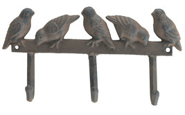 Wall Hook Coat Rack Birds On Fence 3 Cast Iron Hooks 10&quot; Wide - £13.88 GBP