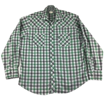 Wrangler Western Shirt Men’s XL Green Black Plaid Pearl Snap Long Sleeve - £14.92 GBP